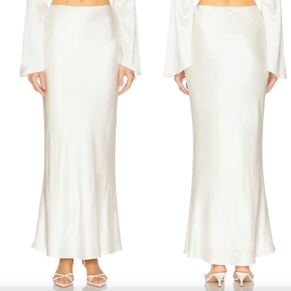 NEW LOBA Isabelle Maxi Skirt Ivory Cream White Satin Silk